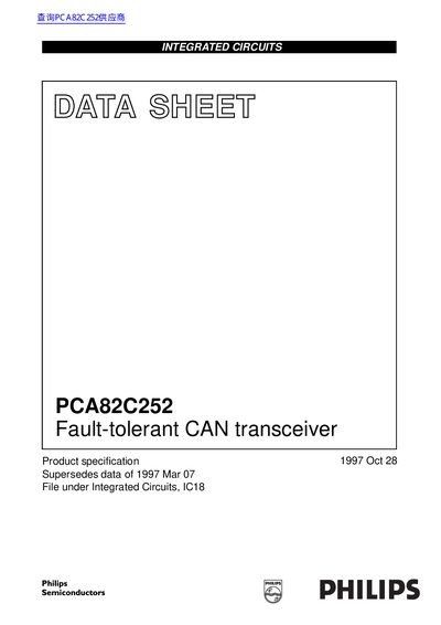 Philips PCA82C252 Fault-tolerant CAN Transceiver Datasheet