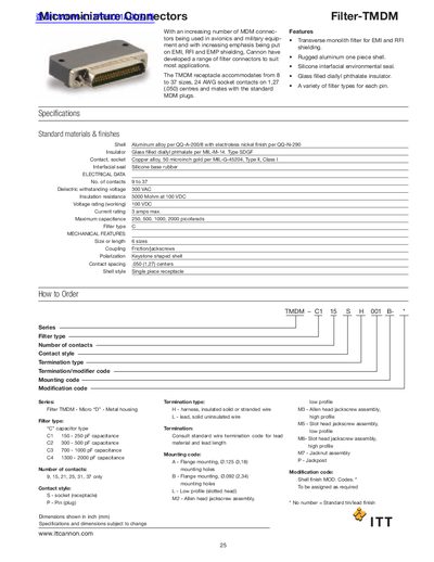 Cannon Filter-TMDM Microminiature Connector Product Data Sheet - cover page
