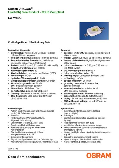 OSRAM LW W5SG LED Datasheet