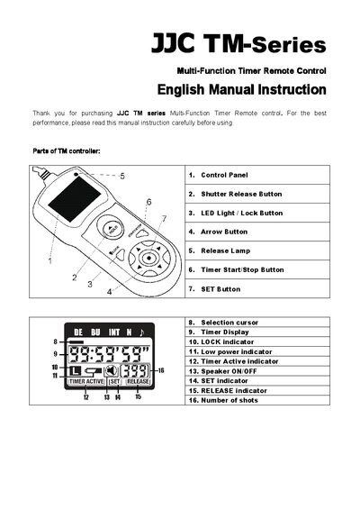 JJC TM-Series Multi-Function Timer Remote Control User Manual