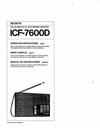 Sony ICF-7600D Portable Radio Operating Instructions - cover page