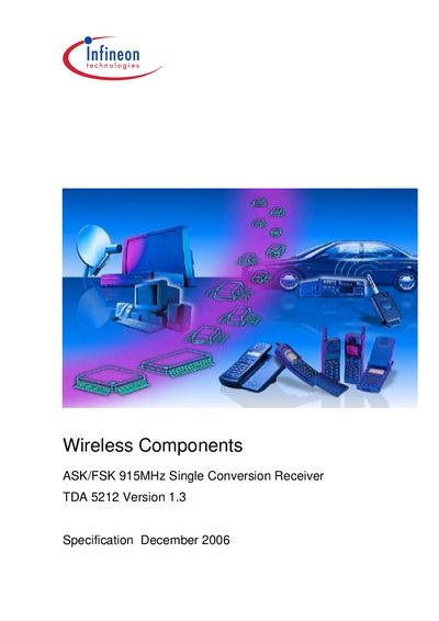 Infineon TDA 5212 ASK/FSK 915MHz Single Conversion Receiver Specification Manual - cover page