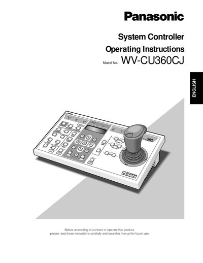 Panasonic WV-CU360CJ System Controller User Manual - cover page
