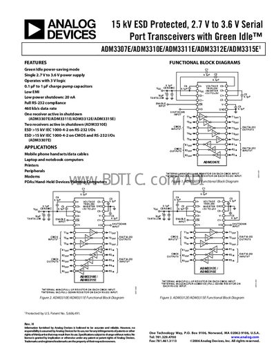 Analog Devices ADM3307E/ADM3310E/ADM3311E/ADM3312E/ADM3315E Serial Port Transceiver Datasheet - cover page