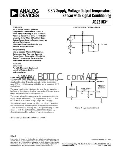 Analog Devices AD22103 Temperature Sensor Datasheet - cover page