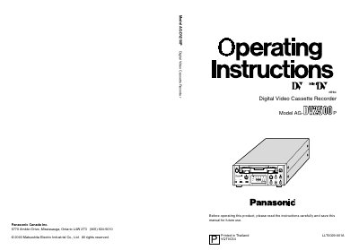 Panasonic AG-DV2500P Digital Video Cassette Recorder Operating Instructions - cover page
