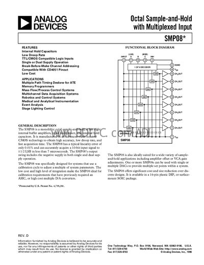 Analog Devices SMP08 Octal Sample-and-Hold Datasheet - cover page