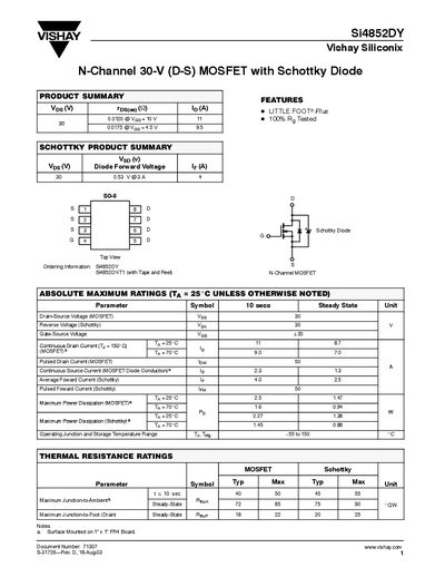 Vishay Si4852DY Datasheet - cover page
