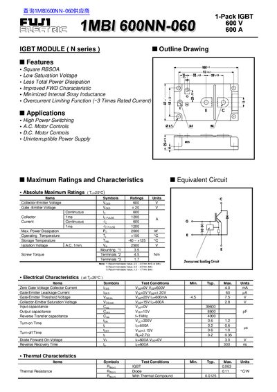 FUJI 1MBI 600NN-060 Data Sheet - cover page