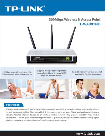 TP-LINK TL-WA901ND 300Mbps Wireless N Access Point Manual - cover page
