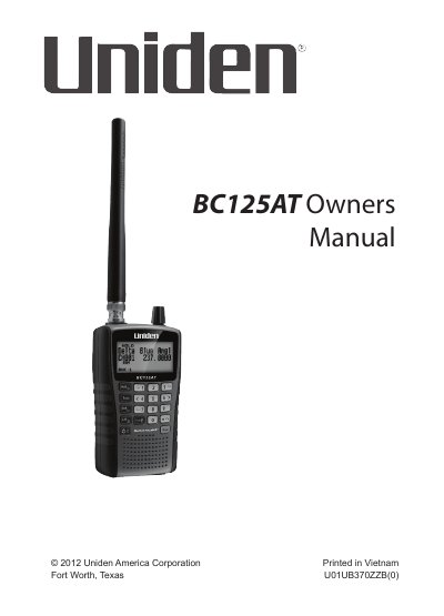 Uniden BC125AT Scanner Owner's Manual - cover page