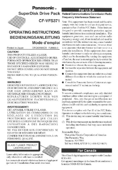 Panasonic CF-VFS371 SuperDisk Drive Operating Instructions - cover page