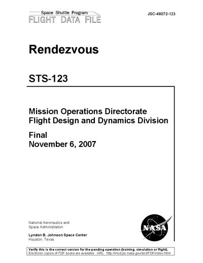 NASA STS-123 Rendezvous Flight Data File