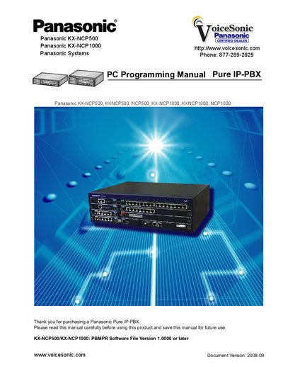 Panasonic KX-NCP500/KX-NCP1000 PC Programming Manual - cover page