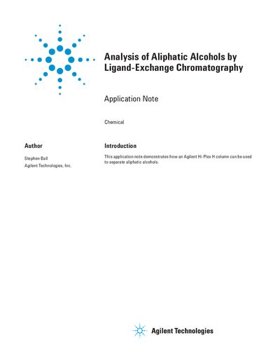 Agilent Hi-Plex H Column Application Note for Aliphatic Alcohol Analysis - cover page