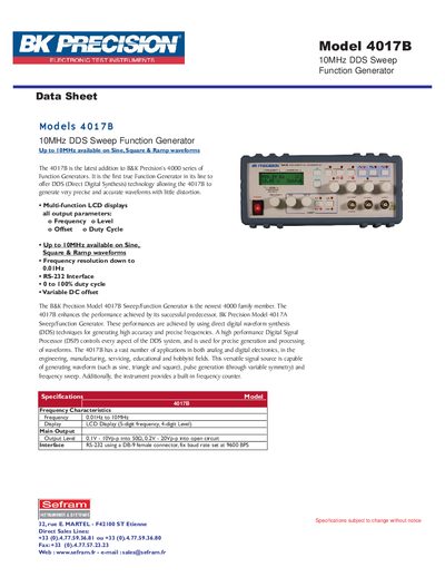 BK Precision 4017B Function Generator Data Sheet - cover page