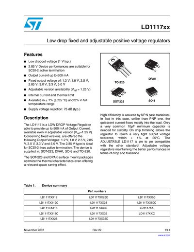 STMicroelectronics LD1117xx Handbook - cover page