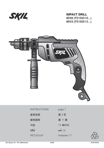 SKIL IMPACT DRILL 6510 (F0156510...) 6513 (F0156513...) User Manual