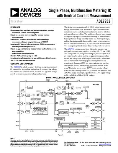 Analog Devices ADE7953 Datasheet - cover page