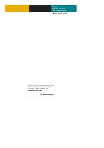 Agilent Cary 50/100/300 UV-Vis Spectrophotometer Specifications Manual