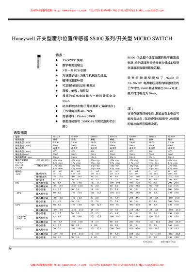 Honeywell SS400 Series Hall Effect Sensor Datasheet - cover page
