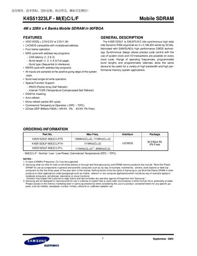 Samsung K4S51323LF Mobile SDRAM Datasheet - cover page