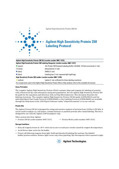 Agilent Technologies High Sensitivity Protein 250 Labeling Protocol - cover page