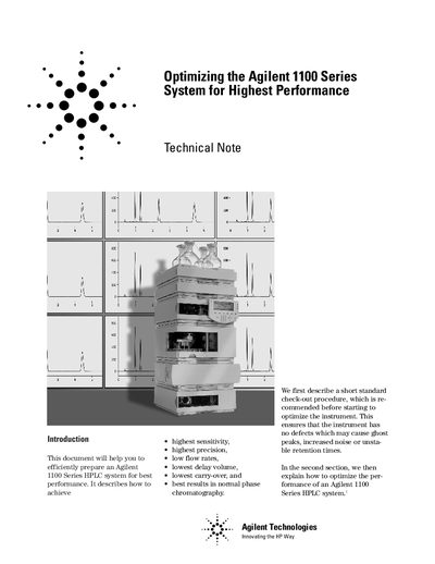 Agilent 1100 Series HPLC System Optimization Technical Note - cover page