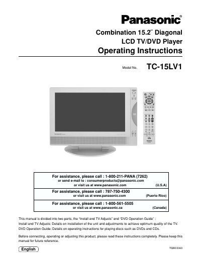 Panasonic TC-15LV1 LCD TV/DVD Player Operating Instructions - cover page