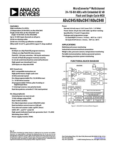 Analog Devices ADuC845/ADuC847/ADuC848 Product Handbook Rev B - cover page