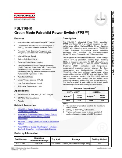 Fairchild FSL116HR Power Switch Datasheet - cover page