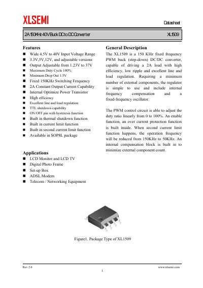 XLSEMI XL1509 Buck DC to DC Converter Datasheet