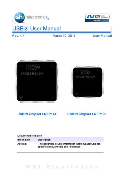 GHI Electronics USBizi User Manual - cover page
