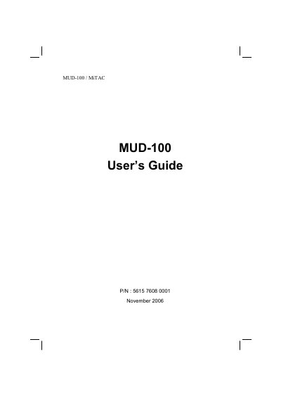 MiTAC MUD-100 USB Dongle User's Guide - cover page
