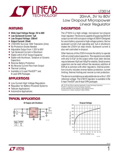 Linear Technology LT3014 Datasheet - cover page