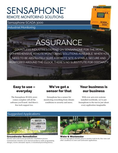 Sensaphone SCADA 3000 Industrial Monitoring System Product Brochure - cover page