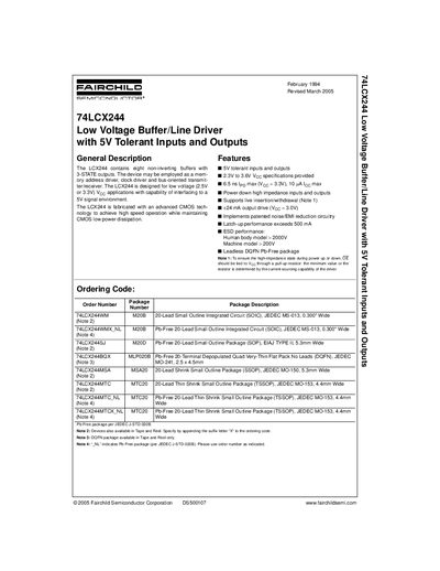 Fairchild 74LCX244 Low Voltage Buffer/Line Driver Datasheet - cover page