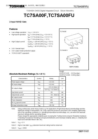 THSHIBA TC7SA00F TC7SA00FU Manual(1) - cover page