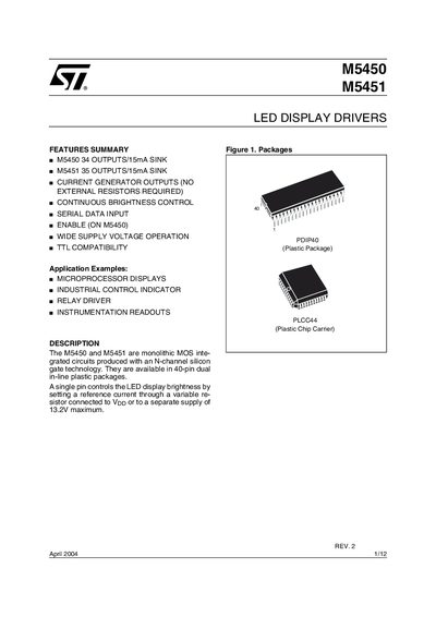 STMicroelectronics M5450/M5451 LED Display Driver Datasheet - cover page