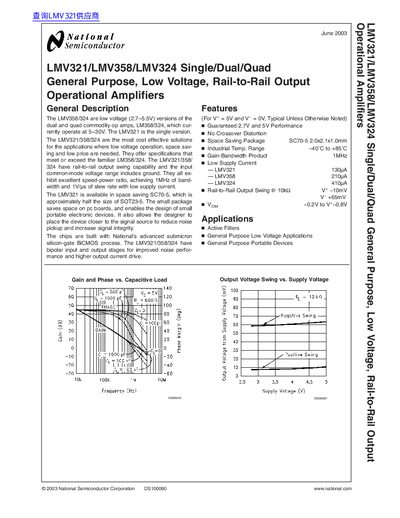 National Semiconductor LMV321/LMV358/LMV324 Operational Amplifiers Datasheet - cover page