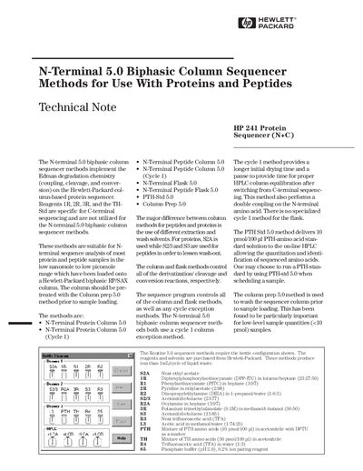 Hewlett-Packard 241 N-Terminal 5.0 Biphasic Column Sequencer Methods Manual - cover page