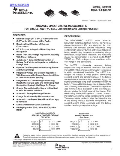 TEXAS INSTRUMENTS bq2057 bq2057C bq2057T bq2057W handbook - cover page