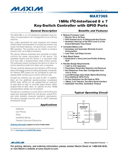 Maxim MAX7365 Key‑Switch Controller Datasheet - cover page