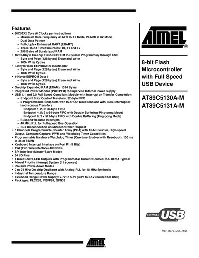 ATMEL AT89C5130A-M AT89C5131A-M Manual - cover page