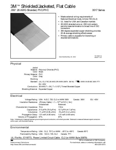 3M 3517 Series Shielded/Jacketed Flat Cable Datasheet - cover page
