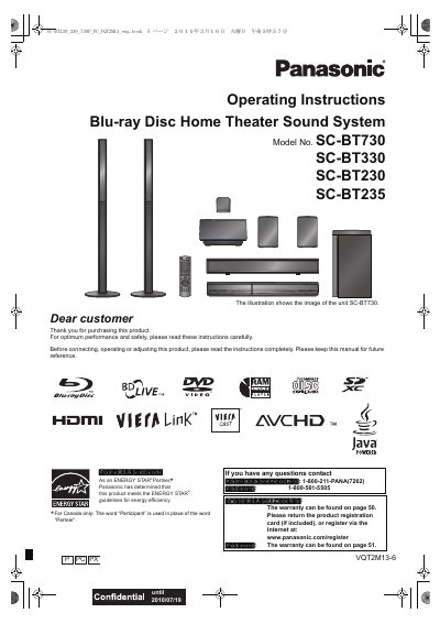 Panasonic SC-BT730 SC-BT330 SC-BT230 SC-BT235 Manual