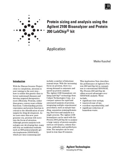 Agilent 2100 Bioanalyzer Protein 200 LabChip Kit Application Note - cover page