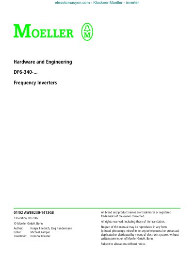 Moeller DF6 Frequency Inverter User Manual - cover page
