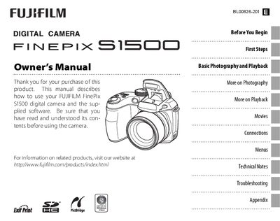 FUJI S1500camera Manual - cover page