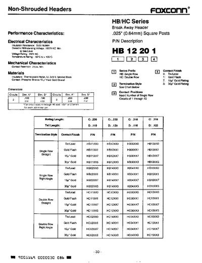Foxconn HB/HC Series Non-Shrouded Header Datasheet - cover page